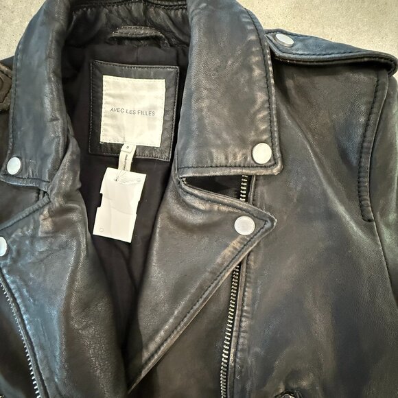 Avec Les Filles Distressed Leather Cropped Brown Black Size Small  $485 NWOT - Picture 3 of 4